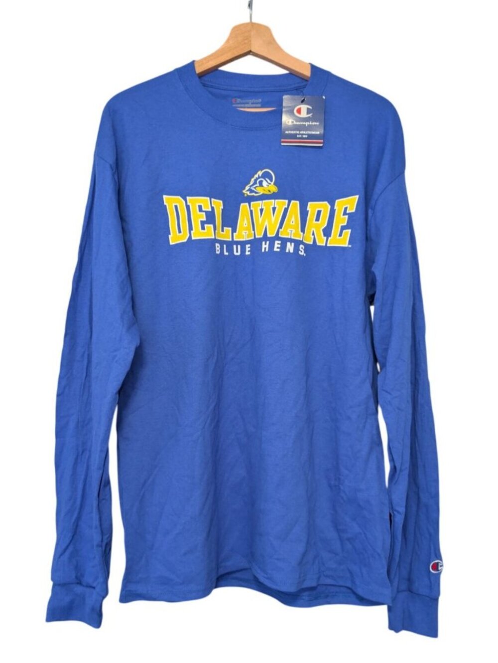 NWT Champion Delaware Blue Hens Long Sleeve T Shirt Womens L Mens M